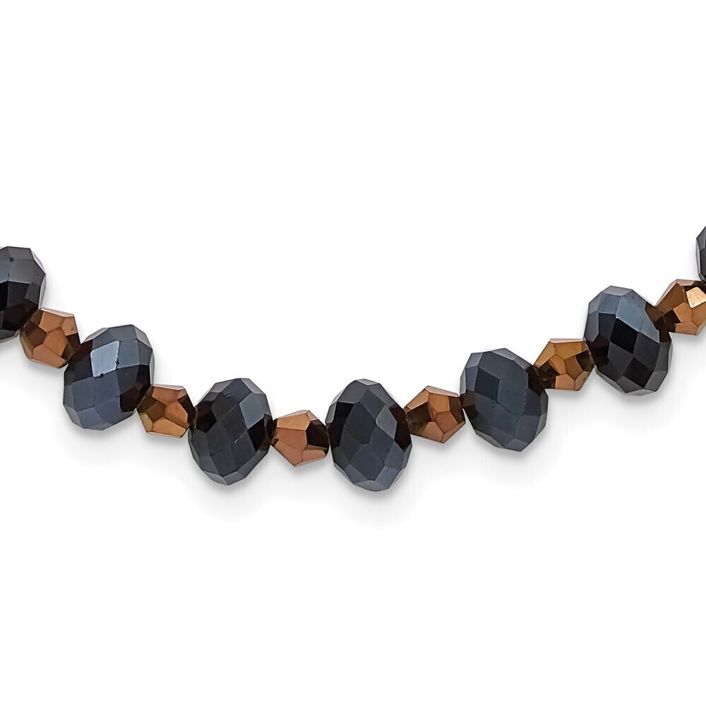 1928 Black & Brown Faceted Glass Beads Adjustable 16" Necklace w 3" ext